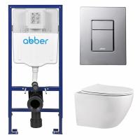 Комплект подвесной унитаз ABBER Bequem AC1100 белый с инсталляцией AC0108 и кнопкой AC0123 хром глянцевый