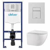 Комплект подвесной унитаз ABBER Bequem AC1100 белый с инсталляцией AC0108 и кнопкой AC0123MW белая матовая