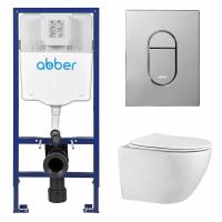 Комплект подвесной унитаз ABBER Bequem AC1100 белый с инсталляцией AC0108 и кнопкой AC0124 хром глянцевый