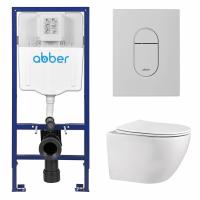 Комплект подвесной унитаз ABBER Bequem AC1100 белый с инсталляцией AC0108 и кнопкой AC0124MW белая матовая