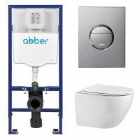 Комплект подвесной унитаз ABBER Bequem AC1100 белый с инсталляцией AC0108 и кнопкой AC0126 хром глянцевый