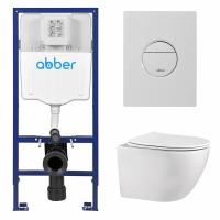 Комплект подвесной унитаз ABBER Bequem AC1100 белый с инсталляцией AC0108 и кнопкой AC0126MW белая матовая