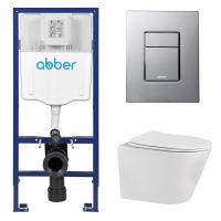 Комплект подвесной унитаз ABBER Bequem AC1102 белый с инсталляцией AC0108 и кнопкой AC0123 хром глянцевый