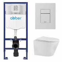 Комплект подвесной унитаз ABBER Bequem AC1102 белый с инсталляцией AC0108 и кнопкой AC0123MW белая матовая