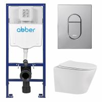 Комплект подвесной унитаз ABBER Bequem AC1102 белый с инсталляцией AC0108 и кнопкой AC0124 хром глянцевый