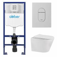 Комплект подвесной унитаз ABBER Bequem AC1102 белый с инсталляцией AC0108 и кнопкой AC0124MW белая матовая