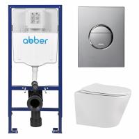 Комплект подвесной унитаз ABBER Bequem AC1102 белый с инсталляцией AC0108 и кнопкой AC0126 хром глянцевый