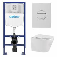Комплект подвесной унитаз ABBER Bequem AC1102 белый с инсталляцией AC0108 и кнопкой AC0126MW белая матовая