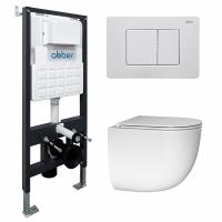 Комплект подвесной унитаз ABBER Bequem AC1132TC белый, с закрытым дном с инсталляцией AC0105 и кнопкой AC0120MW белая матовая