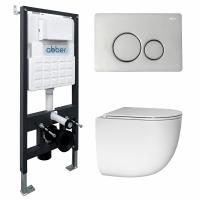 Комплект подвесной унитаз ABBER Bequem AC1132TC белый, с закрытым дном с инсталляцией AC0105 и кнопкой AC0121 хром глянцевый