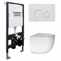 Комплект подвесной унитаз ABBER Bequem AC1132TC белый, с закрытым дном с инсталляцией AC0105 и кнопкой AC0121MW белая матовая