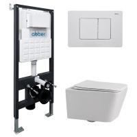 Комплект подвесной унитаз ABBER Rechteck AC1201 белый с инсталляцией AC0105 и кнопкой AC0120MW белая матовая