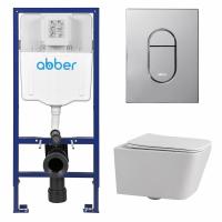 Комплект подвесной унитаз ABBER Rechteck AC1201 белый с инсталляцией AC0108 и кнопкой AC0124 хром глянцевый
