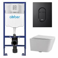 Комплект подвесной унитаз ABBER Rechteck AC1201 белый с инсталляцией AC0108 и кнопкой AC0124MB черная матовая