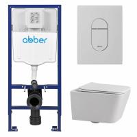 Комплект подвесной унитаз ABBER Rechteck AC1201 белый с инсталляцией AC0108 и кнопкой AC0124MW белая матовая