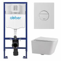 Комплект подвесной унитаз ABBER Rechteck AC1201 белый с инсталляцией AC0108 и кнопкой AC0126MW белая матовая