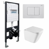 Комплект подвесной унитаз ABBER Rechteck AC1219TC белый, с закрытым дном с инсталляцией AC0105 и кнопкой AC0120MW белая матовая