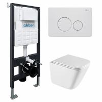 Комплект подвесной унитаз ABBER Rechteck AC1219TC белый, с закрытым дном с инсталляцией AC0105 и кнопкой AC0121MW белая матовая
